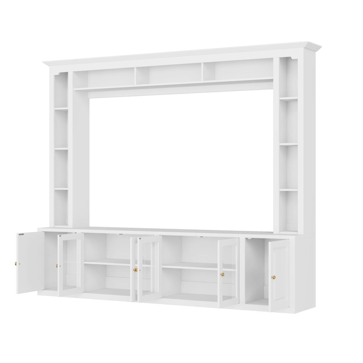 4-Piece Entertainment Center Wall Unit with Bookshelves,All-in-1 Large TV Stand with Tempered Glass Door for TVs Up to 80",92inch Media Console with Adjustable Shelves for Living Room (White-E) Tdewlye