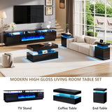 AMERLIFE 90" High Gloss 2 Tier TV Stand with 50" Electric Fireplace, Modern Luxury Large Entertainment Center/w LED Lights, Media Console Table Storage Cabinet for TVs Up to 100", Living Room, Black AMERLIFE