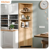 VINGLI 68" Tall Corner Cabinet with Fluted Doors,Corner Bathroom Storage Cabinet Pantry Hutch Display Shelves Adjustable for Kitchen, Living Room Modern Space Saver Shelf Bathroom Furniture,Oak VINGLI