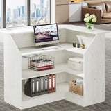 Tribesigns Reception Desk with Storage Shelves, L-Shaped Modern Front Desk, Reception Counter Table for Small Office, Salon, Checkout, White Tribesigns