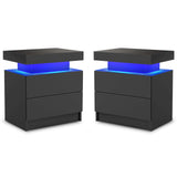 DobleCliCli LED End Table Set of 2, Modern Bedside Table with Storage, 20.5" Tall End Tables Bedroom Set of 2 with 2 Drawers, LED Furniture for Bedroom, Living Room, and Playroom, Black DobleCliCli