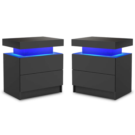 DobleCliCli LED End Table Set of 2, Modern Bedside Table with Storage, 20.5" Tall End Tables Bedroom Set of 2 with 2 Drawers, LED Furniture for Bedroom, Living Room, and Playroom, Black DobleCliCli