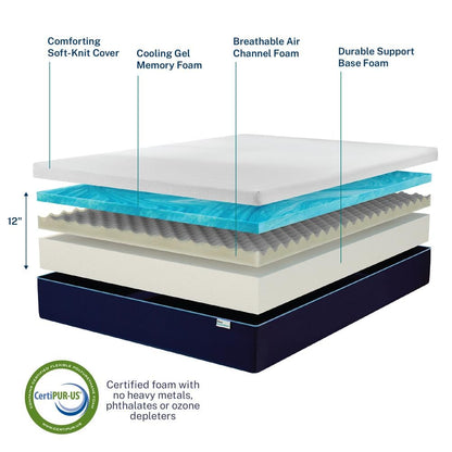 Sleep Innovations Marley 12 Inch Cooling Gel Memory Foam Mattress, King Size, Bed in a Box, Medium Firm Support