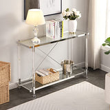 WAQINBR Silver Narrow Console Table Sofa Table for Living Room, Entryway Table with Storage, Acrylic Sofa Table Narrow Long with Tempered Glass Top, 43.3" W Rectangular Glass Table… WAQINBR