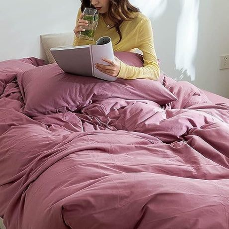 AMWAN Jersey Knit Cotton Duvet Cover Pale Mauve Full Size Solid Purple Bedding Sets T Shirt Comforter 3 Piece Mauve Color 1 with 2 Pillowcases Full(80/ x90/) AMWAN