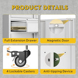 DEVAISE Metal Garage Storage Cabinet with Locking Doors and Adjustable Shelves, Rolling Tool Cabinet with Drawer for Garage,Warehouse,Home,Office (White) DEVAISE