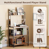 IRONCK Record Player Stand, 2-Tier Vinyl Record Storage, Large Record Player Table with Charge Station, Turntable Stand with Record Rack Holds Up to 300 Albums for Living Room IRONCK