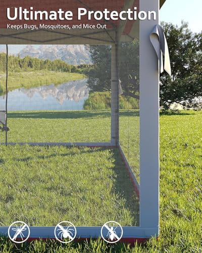 12x12FT Pop Up Gazebo, Instant Backyard Canopy Tent with Mosquito Net & Double Roof, Pop-Up Gazebo Canopies Adjustable Height for Patio, Party, Red SunnyFurn