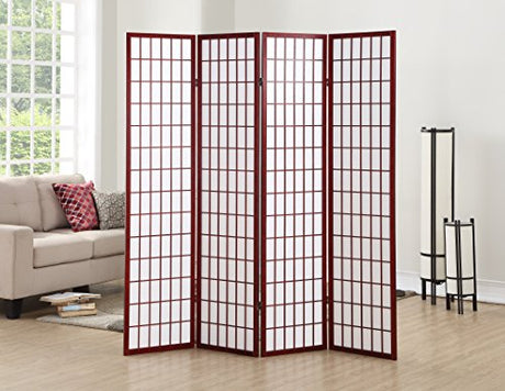Roundhill Furniture Oriental Shoji 4 Panel Screen Room Divider, Cherry Roundhill Furniture