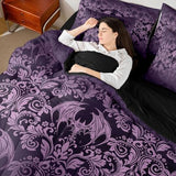 Feelyou Adults Gothic Damask Print Bedding Set Purple Goth Bat Victorian Floral Comforter Set 7 Pieces Comforters Full Size Boho Bohemian Exotic Bed in a Bag Feelyou