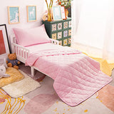 NTBAY Toddler Bedding Set - 4 Piece Soft and Breathable Crib Bedding Set for Boys and Girls, Includes Quilted Comforter, Fitted Sheet, Flat Top Sheet and Envelope Pillowcase, Pink NTBAY