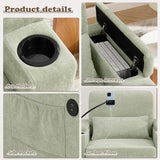 Small Chaise Lounge Chair Indoor with Ottoman&Adjustable Backrest,Chenille Tufted Recliner Comfy Sofa Chair with USB,Phone Holder&Storage Arms,Convertible Sleeper Couch Bed for Living Room(37"W,Cyan)