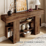 Einhomn 63 Inches Entryway Table, Wooden Console Table with Storage, Narrow Sofa Table Behind Couch, Farmhouse Long Entry Hallway Tables for Entrance, Foyer, Living Room, Rustic Brown Einhomn