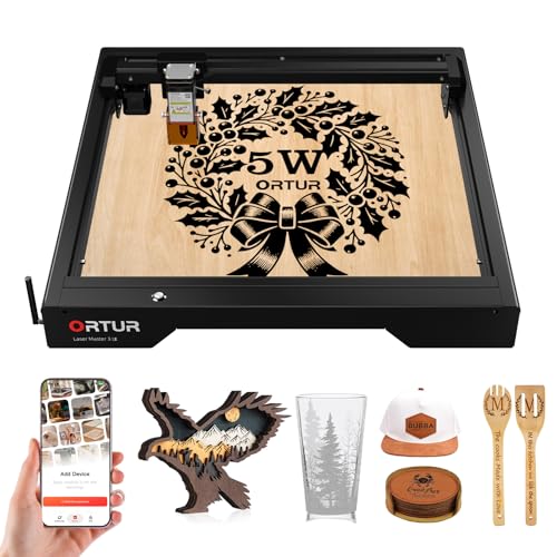 Ortur Laser Master 3 LE 5,000mW Laser Engraving Machine, 0.09×0.15mm Spot Laser Cutter and Engraver for Wood Leather Acrylic, Support APP Control, Engraving Area 15.7''x15.7'', Class 4 Ortur