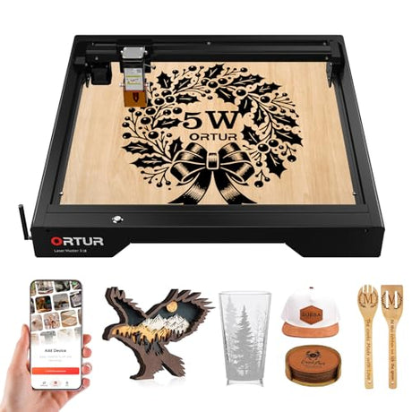 Ortur Laser Master 3 LE 5,000mW Laser Engraving Machine, 0.09×0.15mm Spot Laser Cutter and Engraver for Wood Leather Acrylic, Support APP Control, Engraving Area 15.7''x15.7'', Class 4 Ortur