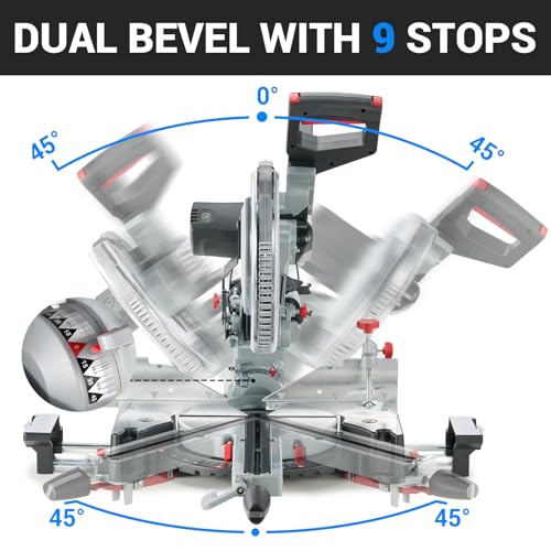 NOVORIK 12" Double Bevel Compound Sliding Miter Saw, Double-Bevel Corded Miter Saw with Laser Guide & 15-Amp Heavy-Duty Motor, Sliding Miter Saw with TCT Saw Blade for Woodworking - WoodArtSupply