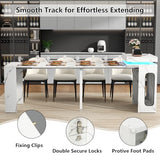 Extendable Dining Table with Charging Station & LED Lights, 19.7" to 98.4" White Faux Marble Dining Table, Rectangle Console Table for 2-8, Modern Space Saving Kitchen Island Table (No Chairs) Gyfimoie