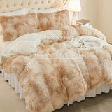 EMME Luxury Khaki Fuzzy Duvet Cover Set Twin Size Fluffy Comforter Cover Set 2 Pieces Shaggy and Plush Soft Bedding Duvet Covers (Tie Dye Khaki, Twin) EMME
