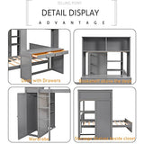 Harper & Bright Designs Twin Over Twin Bunk Bed with Desk, Drawers and Wardrobe, Wooden Loft with Stand-Alone Bed and Shelves for Kids Teens, Grey Harper & Bright Designs