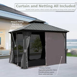 Domi Hardtop Gazebo 8x8FT, Aluminum Outdoor Gazebo with Galvanized Steel Double Roof Canopy, Curtains and Netting Included, Metal Gazebo Permanent Pavilion for Patio, Lawn, Garden, Gray domi outdoor living
