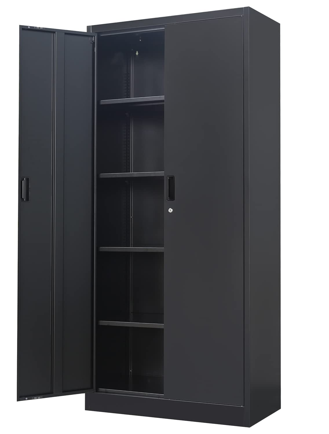 Metal Storage Cabinets with Locking Doors and Adjustable Shelves, Steel Storage Cabinet for Garage, Office, Classroom - Black - WoodArtSupply