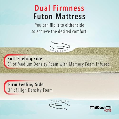 Matini Home Memory Foam Futon Mattress, Foldout Couch Futon Mattress - Full XL (Laguna) - Comfortable and Heavy Duty Sofa Bed, Thick Corded Cushion for All (Frame NOT Included) Matini Home