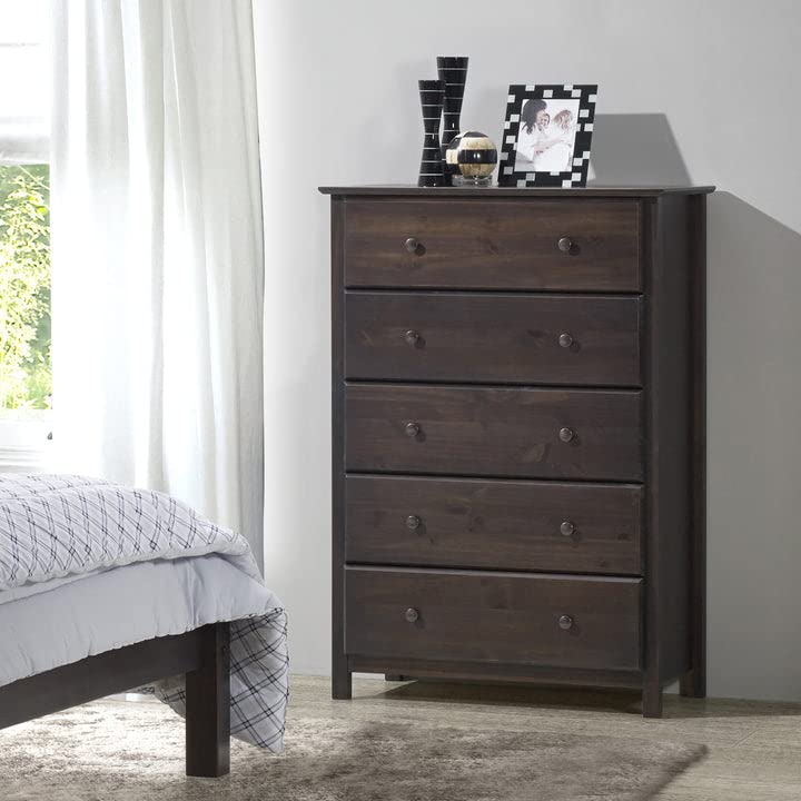 Grain Wood Furniture Shaker 5-Drawer Chest, Solid Wood with an Expresso Finish Grain Wood Furniture
