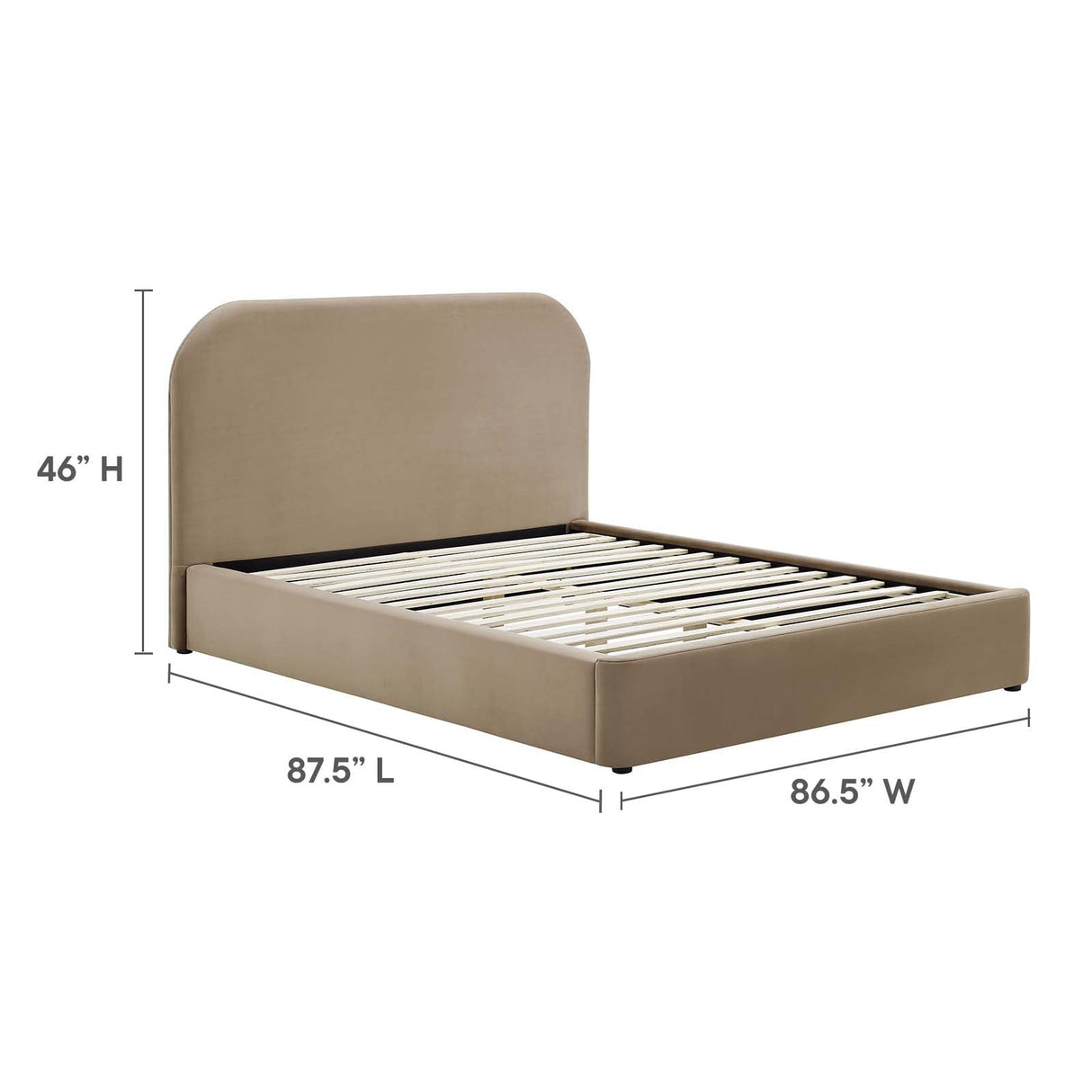 Modway Keynote Modern King Size Bed Frame with Curve Shaped Headboard in Taupe, Upholstered Performance Velvet King Platform Bed, Soft Cloud Bed Frame, No Box Spring Needed Modway
