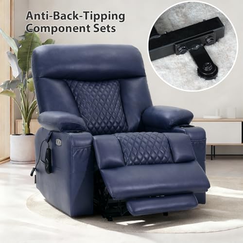 EONIX Power Lift Recliner Chair for Elderly with Heat and Massage, 400lbs Heavy Duty Electric Recliner Chairs for Adults with Cup Holders and USB Charging Ports, SLRY019020, Navy Blue
