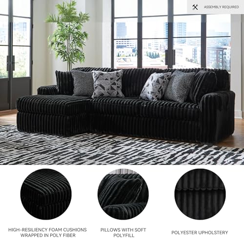 Signature Design by Ashley Midnight-Madness Contemporary L-Shaped 2-Piece Sectional Sofa with Chaise for Living Room, Black Signature Design by Ashley