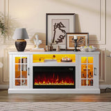Rolanstar Fireplace TV Stand with Led and Power Outlets, White Entertainment Center with 26" Electric Fireplace for 45/50/55/60/65 inch TVs, Modern TV Console with Storage Cabinet for Living Room Rolanstar