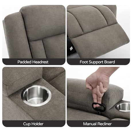 AIWOEN Manual Recliner Loveseat with Cup Holders, 2-Seater Fabric Reclining Sofa, Compact Wall Hugger Couch for RV, Small Living Room & Home Theater, Brown AIWOEN