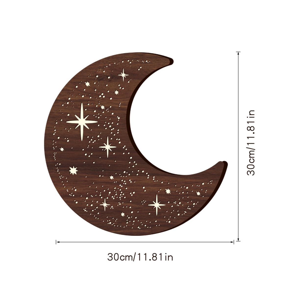Wooden Moon Wall Art Decor, Boho Wooden Moon Phase Stars LED Lamp Wall Hanging Decor Sign, Wood Carving LED Night Light Wall Sculptures, 3D Home Wall Art Decoration for Kids Bedroom Living Room (A) Jocaluyia