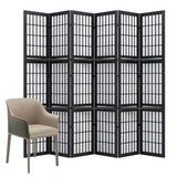 Room Divider with Shelves, 66.9-Inch Tall Japanese Shoji Style Wood Screen with Double Hinges for Home Office Decoration (6 Panels, Black) Svimi