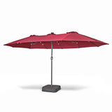 Home Zone Living 15x9 Ft Double Head Patio Umbrella with Base, 36 LED Lights, Sand Bags, UV Resistant & Waterproof, 213 LBS Total Weight, Burgundy Red Home Zone Living