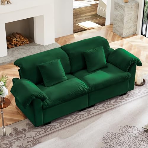 83.9-Inch Oversized 2 Seaters Cloud Couch Velvet Upholstered Deep Seat Loveseat Sofa Couch for Home Apartment Living Room Bedroom, Modern Love Seat Sofa with Fluffy Pillow Armrests and Storage Space ERYE