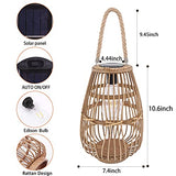 Outdoor Solar Lantern Hanging Lights - Natural Rattan Solar Lantern with Handle, Large Waterproof Led Decorative Garden Lights, Bright Rattan Solar Table Lamp for Yard Patio Wedding Home Decoration HERJIATK