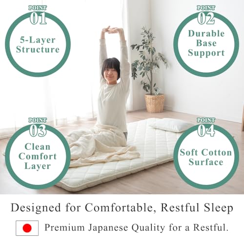 タンスのゲン TANSU NO GEN Japanese Futon Mattres, Twin XL, Extra Thickness 3.5", Made in Japan, Foldable, Floor Mattress, Sikibuton, Sleeping Tatami Mattress for Floor, 10119093(85811) タンスのゲン
