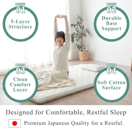 タンスのゲン TANSU NO GEN Japanese Futon Mattres, Twin XL, Extra Thickness 3.5", Made in Japan, Foldable, Floor Mattress, Sikibuton, Sleeping Tatami Mattress for Floor, 10119093(85811) タンスのゲン