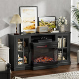 JUMMICO Fireplace TV Stand for TVs up to 65'', 3-Sided Glass Media Entertainment Center Console Table with Cabniet Storage Adjustable Flame LED Color for Living Room (Black) JUMMICO