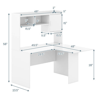 Giantex L Shaped Desk with Hutch, Corner Computer Desk with Storage Shelf & Cabinet, Laptop PC Table Gaming Desk Workstation, Modern Executive Study Writing Desk for Home Office, Bedroom, Whi - WoodArtSupply