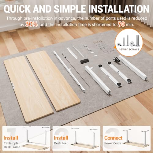 Veken 55 Inch Large Electric Standing Desk, 4 Memory Heights Adjustable,Sit to Stand Up, Work Home Office Computer Table for Study, Walking Pad, Writing, and Games, Wooden Desktop Desks, Nature Wood Veken