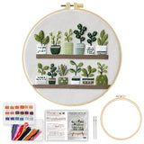 Full Range Embroidery Kit for Adult, Green Plant Pattern Embroidery Kit for Beginners Include Embroidery Cloth Hoops Threads for Craft Lover Hand Stitch with Embroidery Skill Techniques,Home Decor