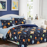 Queen Kids Comforter Set - 7 Pieces Queen Bedding Sets for Boys, Glow in The Dark Space Bed in A Bag with Sheets Kaleido Space