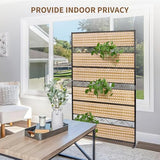 73" H×45" W Rattan Outdoor Privacy Screen Freestanding for Patio, Balcony Metal Privacy Screen and Room Divider for Garden, Apartment, Deck(Beige) ilitphke