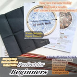 FONNUY Embroidery Kit for Beginners, Owl Flowers Pre-Stamped Pattern Kits for Adults with Hoop, Easy to Follow Color Thread Needlework, 8'' Hoop (Black)