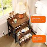 Lazzanto NightStand Bedside Charging Table Bedroom - Brown Night Stand with Charger Station, Modern Bed Side End Table with Open Shelf & 2 Fabric Drawers, USB-C Port for Dorm, Living Room Lazzanto