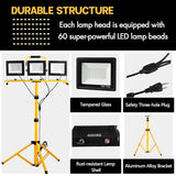 21000 Lumen Work Lights with Stand, 3 Adjustable Head LED Work Light, with Adjustable and Foldable Tripod Stand, Waterproof Lamp with Individual Switch with 6500 Kelvin Color Temperature GUWELL
