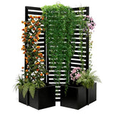 Privacy Screen with Planter Box - 3-Panel Freestanding Outdoor Room Divider, 51x70x31 Inch Metal Garden Fence with 4 Self-Draining Raised Garden Beds for Patio Deck Yard, Black Garvee
