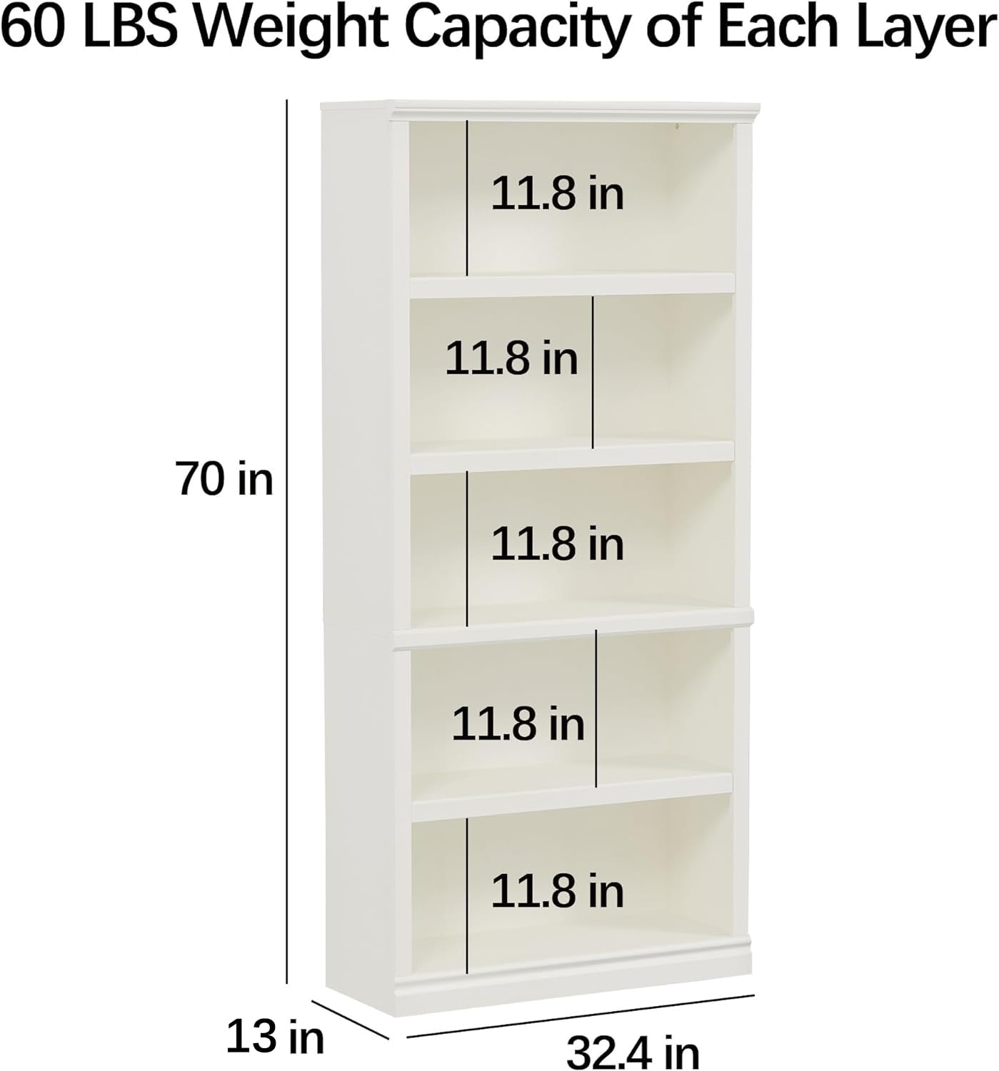 Bevfint 70" White 5-Tier Open Storage Bookshelf for Home & Office - WoodArtSupply